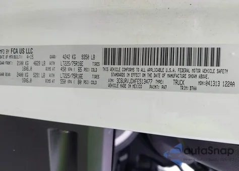 2015 Ram Promaster 3500 High Roof z USA, uszkodzony, nr VIN 3C6URVJDXFE513477